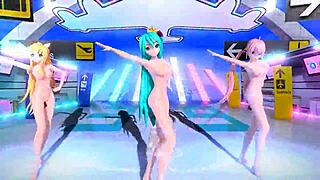 Hatsune Miku, Rin, and Luka appear in Tricolore Airline Project Diva nude mod.