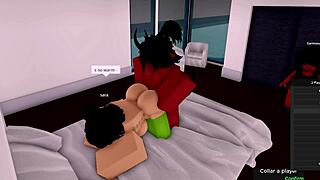 Demon intensely fucks eager Roblox slut with massive cock while her girlfriend watches the cheating action unfold