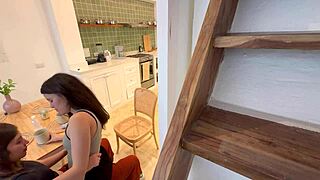 Camera captures a wife being unfaithful with her best friend's partner in a sensual lesbian encounter filled with kissing, fingering, and female ejaculation moments.