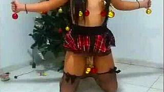 this bound whore gets tied up as a slave for christmas, facing humiliation with choking and gagging in amateur bdsm action