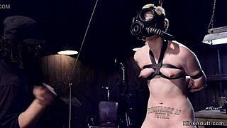 BLONDE SLAVE in GAS MASK gets TORMENTED hard!