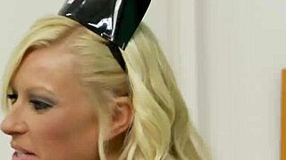 Slutty milf in latex contrasts calm blowjob with intense tit fucking action