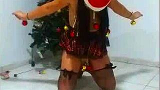 this bound whore gets tied up as a slave for christmas, facing humiliation with choking and gagging in amateur bdsm action