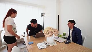 omg this employee tricks two students into pounding her wet pussy with their huge cocks 😈🍆🍑