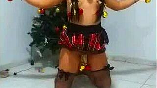 this bound whore gets tied up as a slave for christmas, facing humiliation with choking and gagging in amateur bdsm action