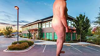 Stripping and masturbating with wet pussy moans in public parking lot teaser 😏