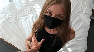 pretty blonde in threesome with skinny amateurs