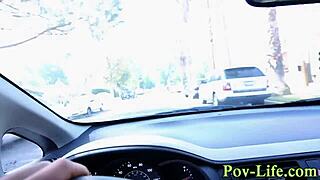 Teen Brunette Babe Gives POV Handjob and Blowjob Leading to Cumshot on Ass