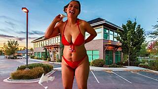 Stripping and masturbating with wet pussy moans in public parking lot teaser 😏