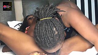 Ebony girlfriend squirts from wet pussy riding and cunilingus in amateur lesbian session