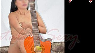 Model Posing Sensually in Cosplay Outfits and Naked with Guitar