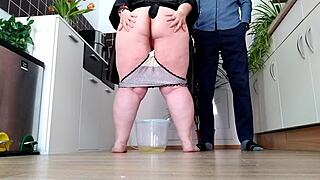 mature woman with perfect ass and hairy pussy in heels and stockings