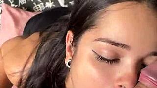 I love how this cute submissive brazilian girlfriend chokes on my big cock with deep sloppy blowjob and gagging