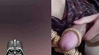 Caress that penis intensely! Brazilian twink bound in BDSM fetish with feet play creampie from monster cock!