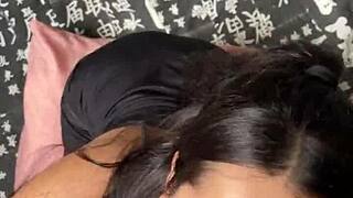 I love how this cute submissive brazilian girlfriend chokes on my big cock with deep sloppy blowjob and gagging