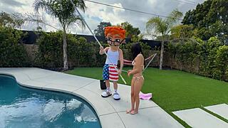 sona starts with pool cleaning but dives into hardcore missionary and squirting action with porndude