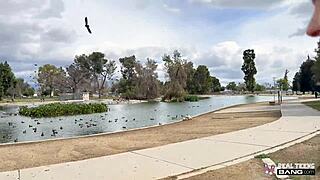 skinny teen bella nova grips pussy outdoors 😏