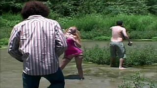 Rough double penetration porn outdoors with hot redhead and curly hair hitchhiker action 😈🔥