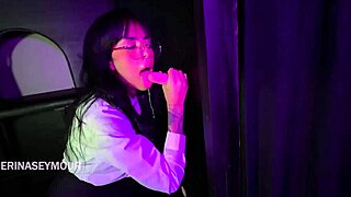 i'm a sexy brunette with a big ass taking on two huge cocks through the glory hole