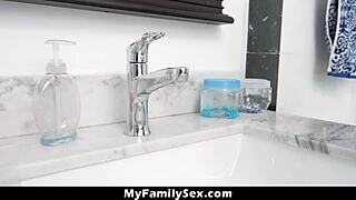 Blonde Emma Bugg can't even brush properly as guy starts sucking her lower lips passionately