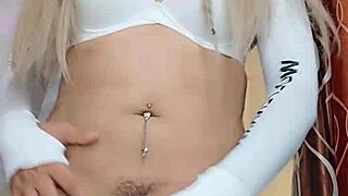 Transsexual White Beauty Masturbates Cock