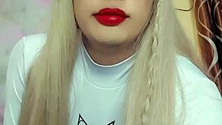 Transsexual White Beauty Masturbates Cock