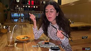 I CUM ON a girl's FACE in public SUSHI BAR and she EATS rolls with CUM on her FACE