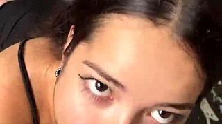 I love how this cute submissive brazilian girlfriend chokes on my big cock with deep sloppy blowjob and gagging