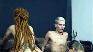 The dreadlocked redhead rode my friend wildly while his girl gave me an amazing blowjob in our hot 4some