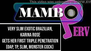 Very Slim Exotic Brazilian Karina Rose Takes First Triple Penetration with Monster Cocks in Bareback Anal Doggystyle and Cowgirl.