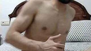 this attractive guy reveals his tight ass while jerking off his massive cock slowly