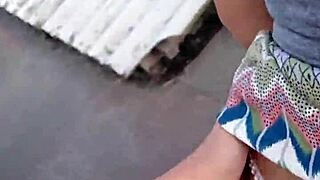 On the balcony, sucking and giving up the pussy outdoors