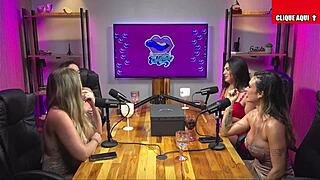 i love watching this latina babe in lingerie toy her shaved pussy and lick big tits with friends.