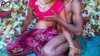 Desi bride in red saree enjoys romantic hairy pussy licking and doggystyle sex with friend barefoot.