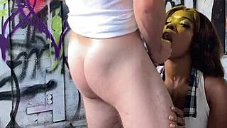 Ebony Schoolgirl Slut Gets Rough Interracial Fucking In Dirty Warehouse