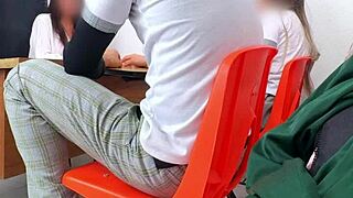 Mexican Teacher Roleplay with Nerd Student in Classroom Leg Action