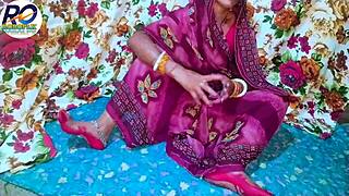 Desi bride in red saree enjoys romantic hairy pussy licking and doggystyle sex with friend barefoot.