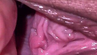 Jerking off while staring at skinny brunette's tight holes