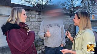 Blonde and brunette big tits sluts share cock in threesome