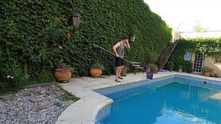 Huge tits Latina MILF gets anal creampie from pool boy bent over 😈🍑