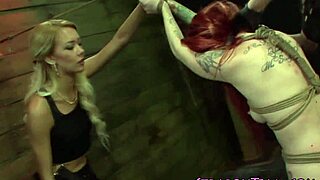 Bdsm lesbians get bound and face fucked in intense lezdom threesome with strapon