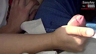 Subtle Hints of Risky Handjob Fun Under the Table During Class With Cute Classmate