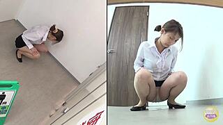 Japanese cutie wetting her panties in bathroom toilet on hidden cam voyeur 😱💦🚽