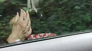 Amateur housewife flashing tits while riding outdoors