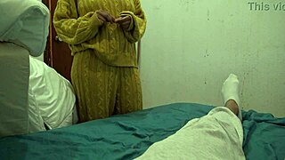 turkish milf visits american guy in bedroom to grope his big cock secretly