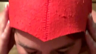 Why does this redhead with big ass suck cum in the bathhouse?