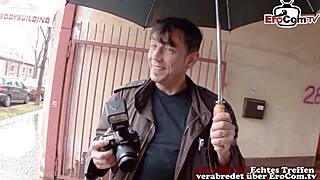 a normal german woman gets convinced on street for sex film