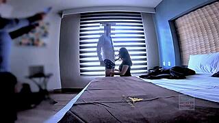 In a surprising turn, a husband watches his wife ride a well-endowed guy with intense passion. He realizes she's never been this aroused before.