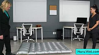 Hey Evan Stone, ready for ebony masseuse Nina White's wet nuru massage with perfect natural big boobs?