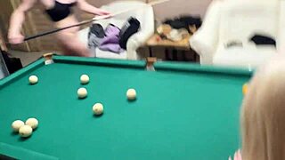 oh wow, this wild college party turned into a steamy threesome on the billiards table with kira viburn and emma korti